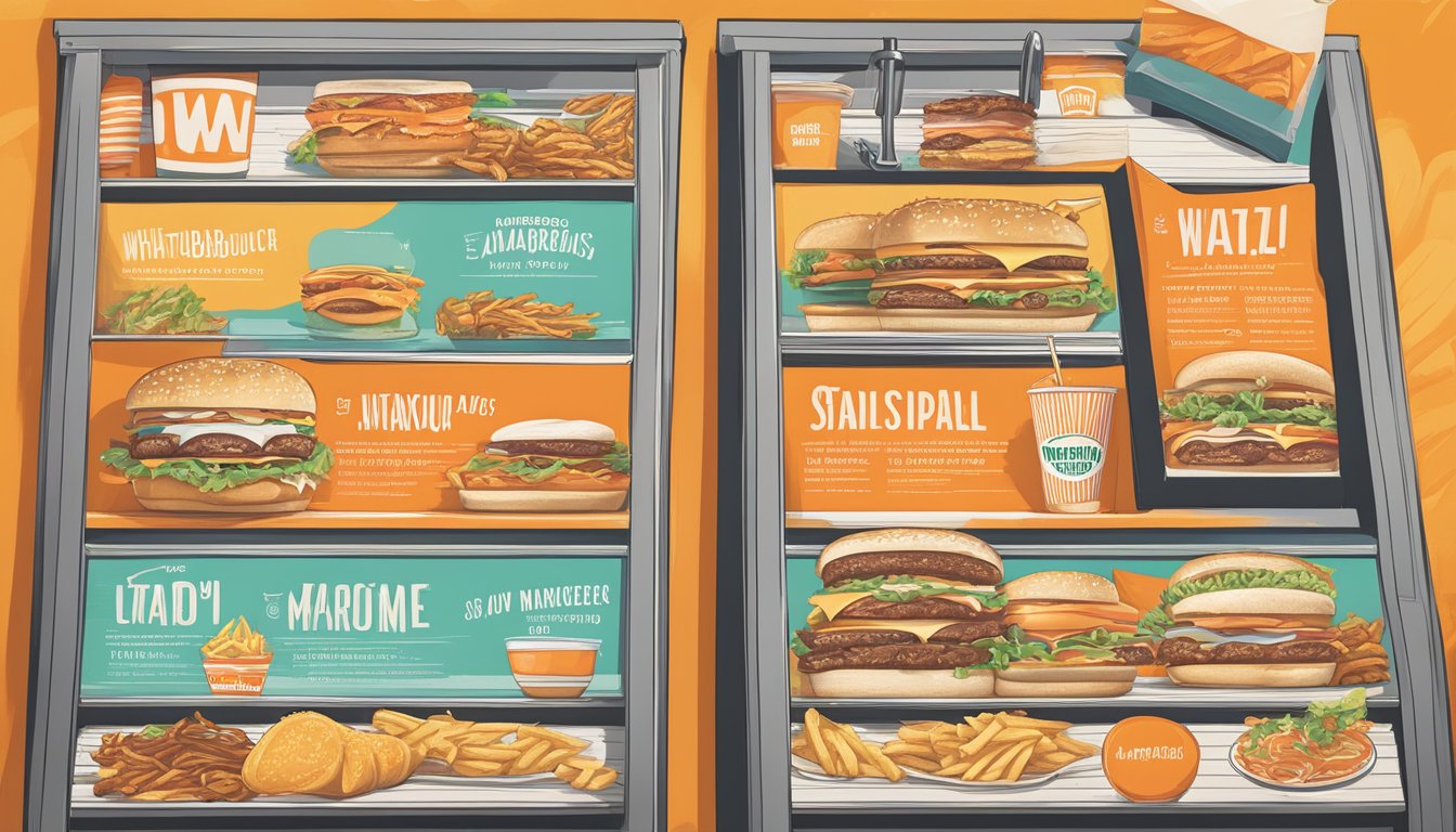 A classic Whataburger menu board with bold lettering and colorful illustrations