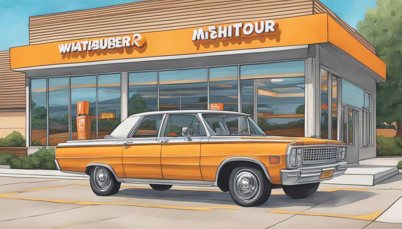 A drive-thru window with a car waiting to order at a Whataburger in Bartlesville