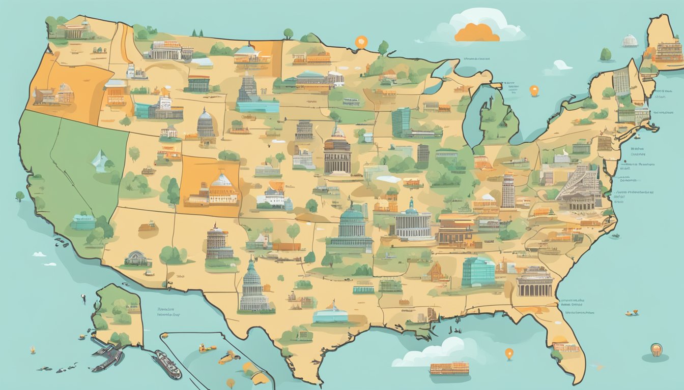 A map of the United States with highlighted states where Whataburger locations are located, with a magnifying glass zooming in on the closest location