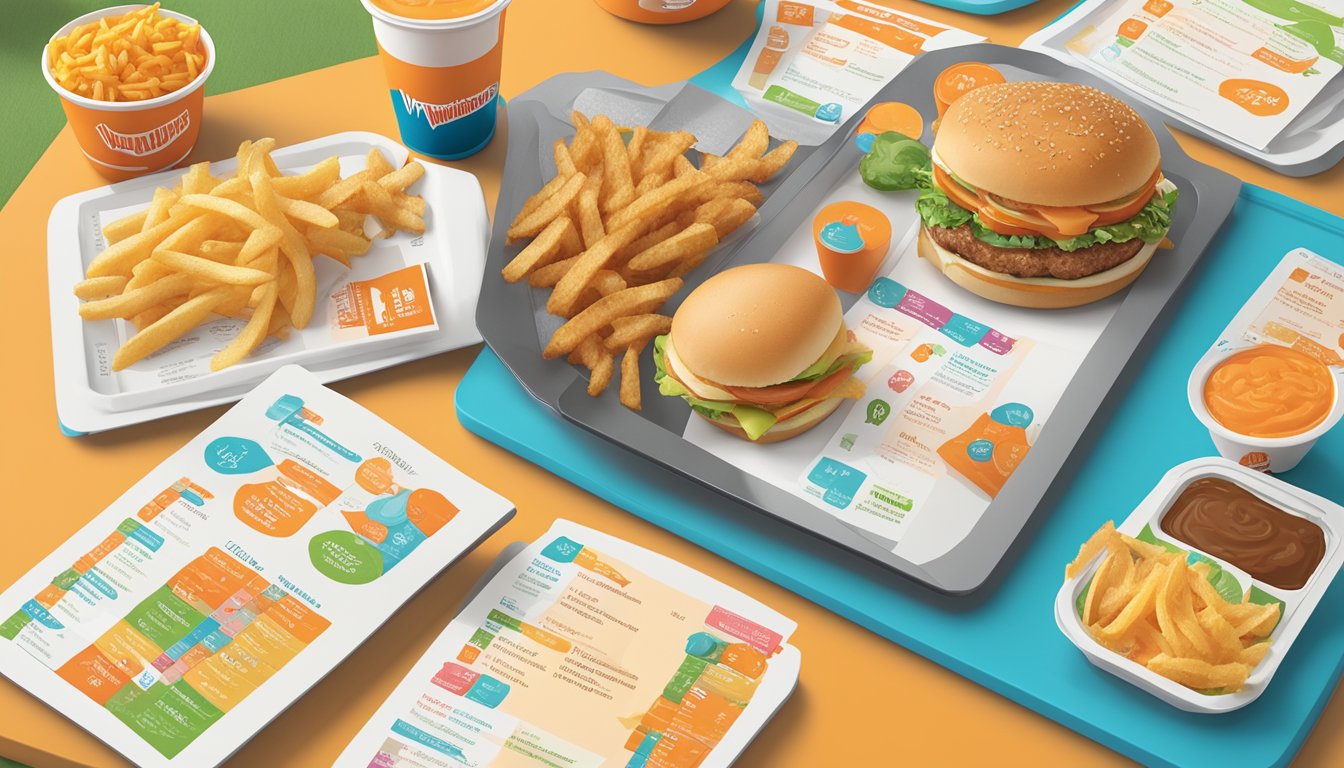 A colorful kids' menu with family options displayed on a table with Whataburger menu prices and tax included