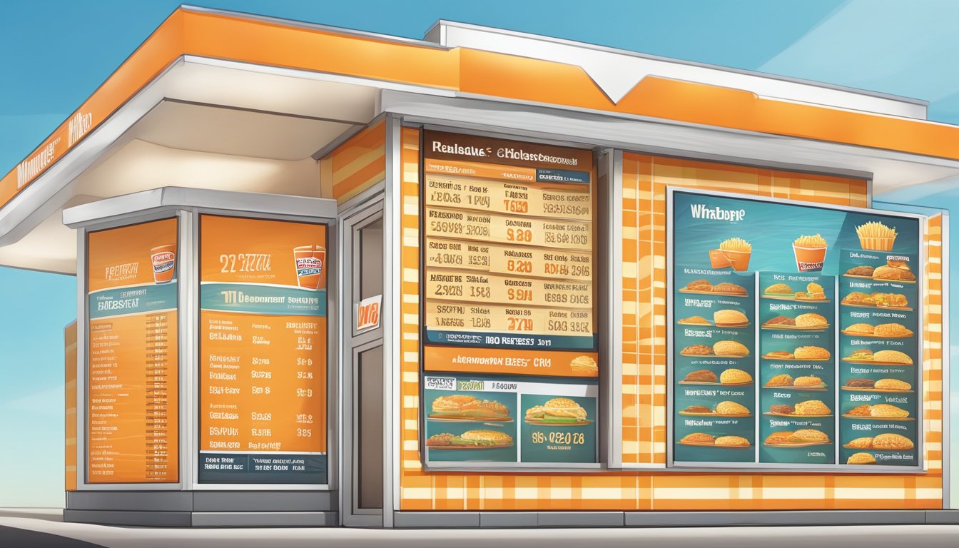 A colorful menu board displays Whataburger prices with tax