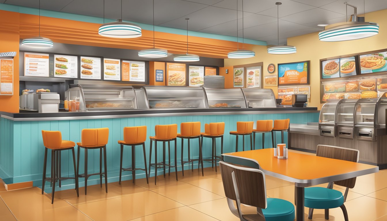 A bustling Whataburger restaurant with a colorful menu board and customers ordering at the counter. Tables and chairs fill the dining area