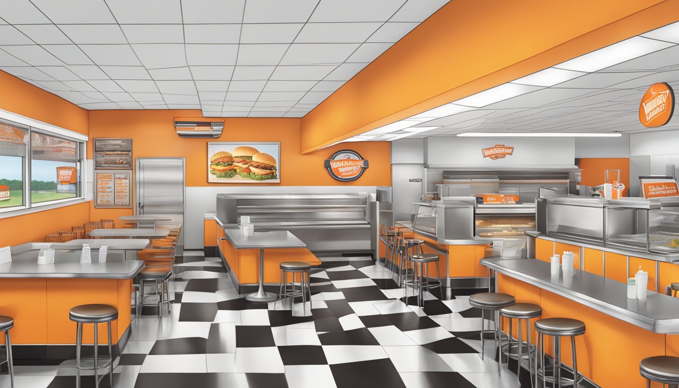 A bustling Whataburger restaurant in Covington, GA, with local partnerships evident in the decor and signage