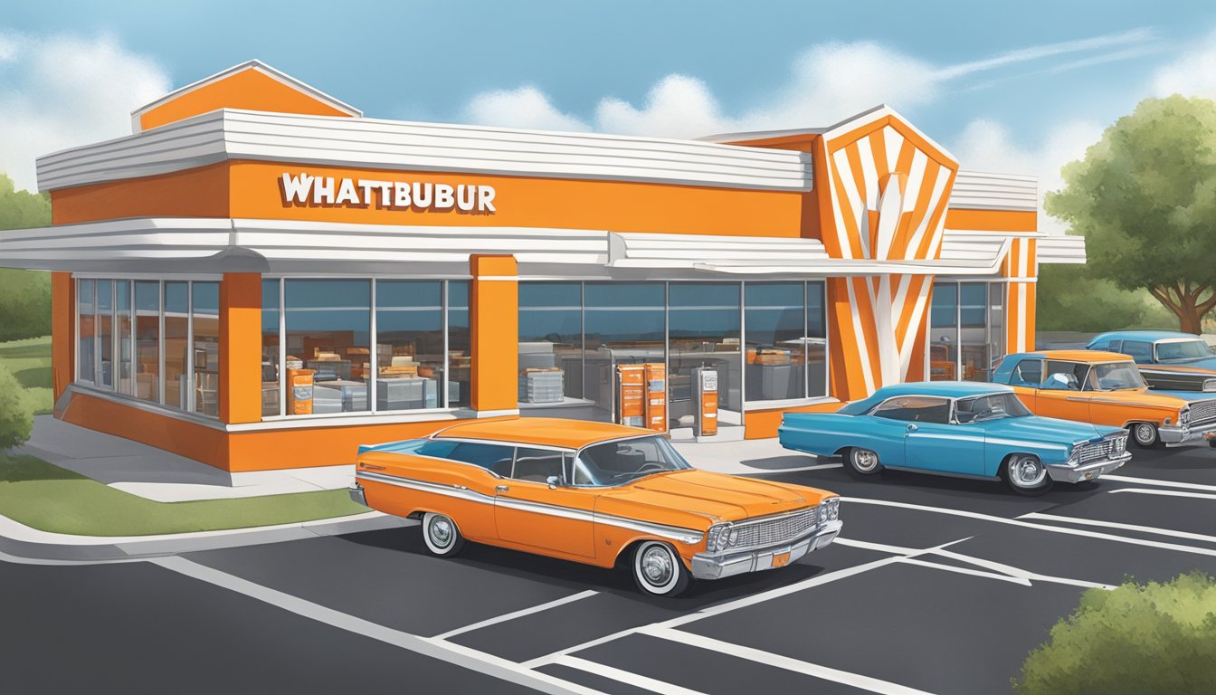 A bustling Whataburger restaurant in Springfield, TN, with the iconic orange and white striped building, drive-thru, and outdoor seating area