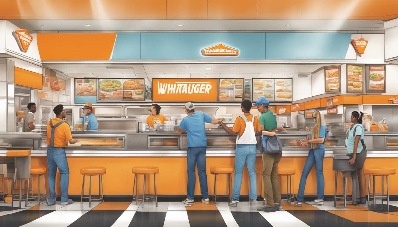 A bustling Whataburger restaurant in Springfield, TN, with customers and staff interacting, and a sense of community involvement and presence