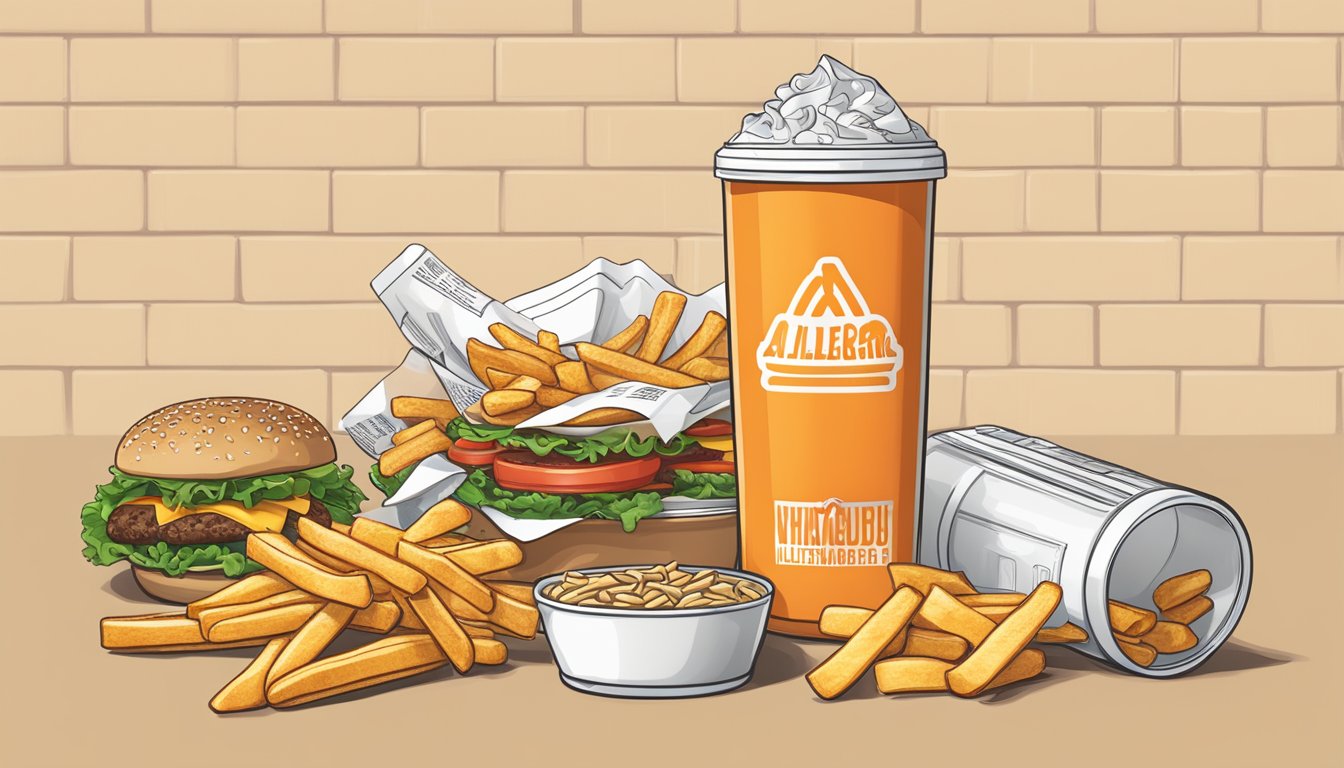 A table with a Whataburger fries container surrounded by icons indicating allergen and dietary information