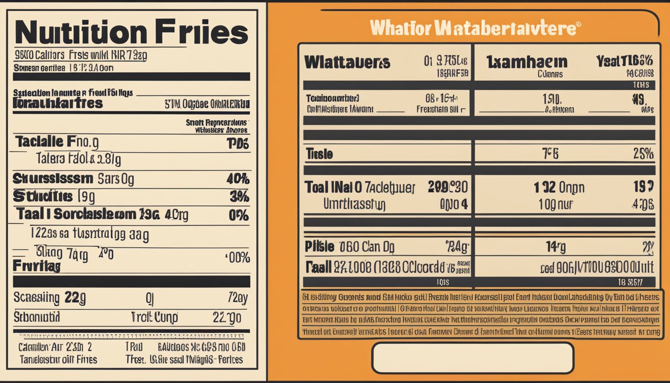 A pile of Whataburger fries with a nutrition label showing the calorie count