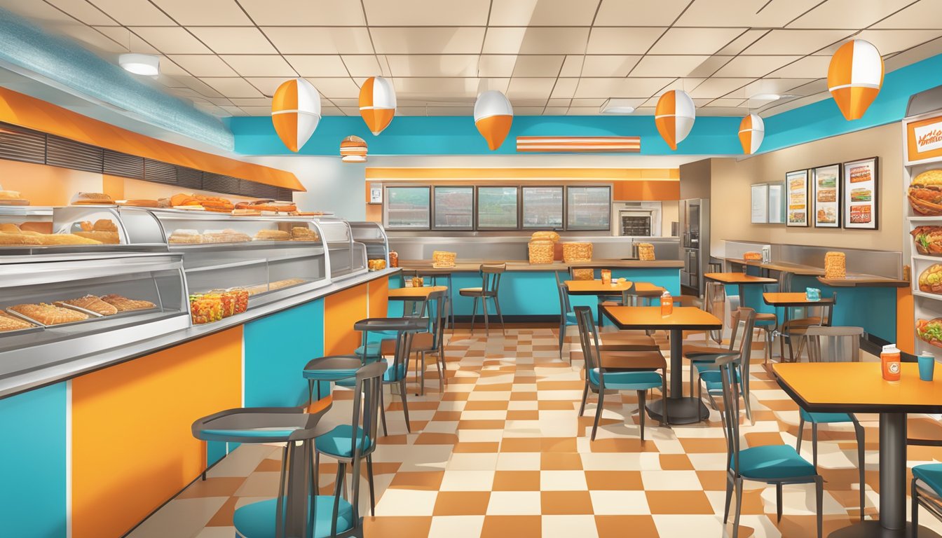 A bustling Whataburger restaurant in Jacksonville, AL with a colorful menu board and various food offerings displayed