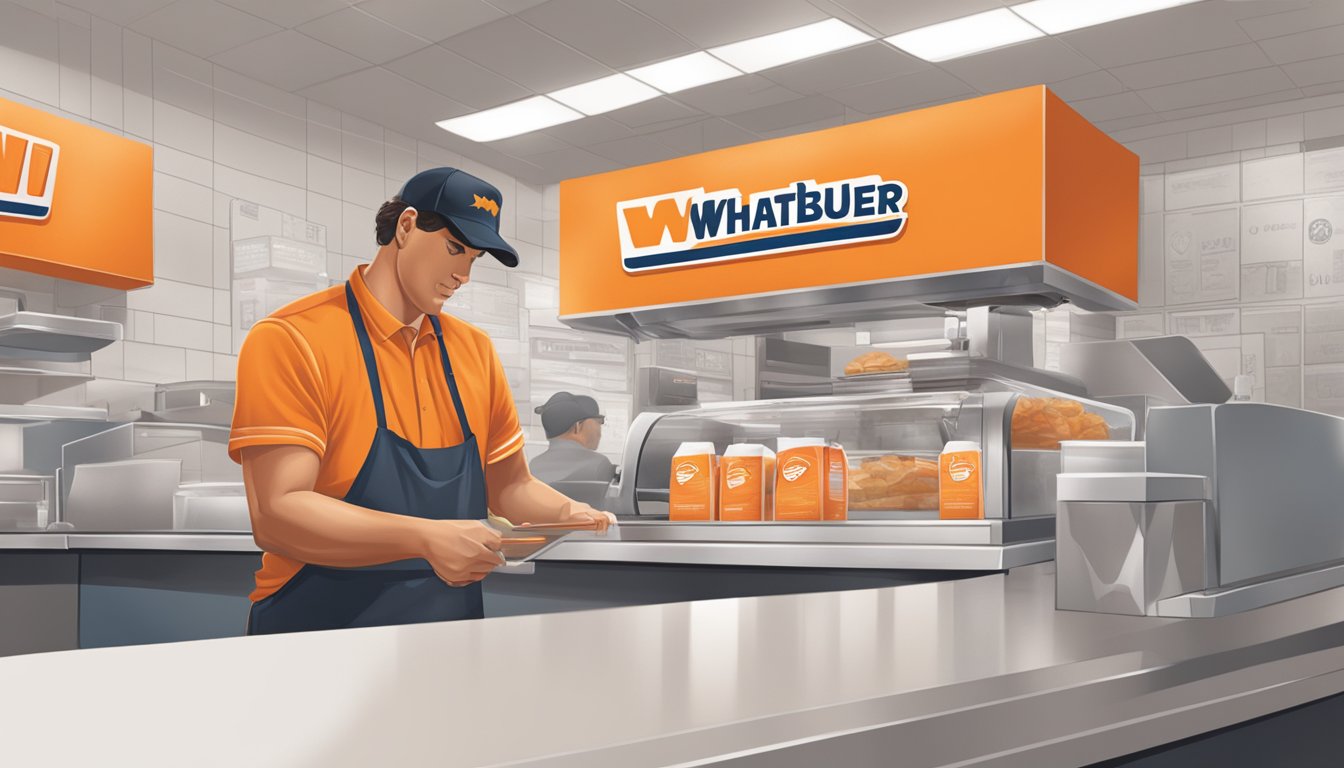 A Whataburger employee preparing orders at the counter