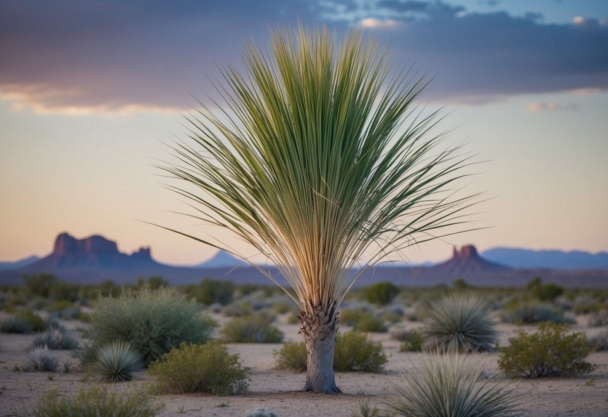 A grass tree standing tall in a desert landscape, surrounded by native flora and fauna