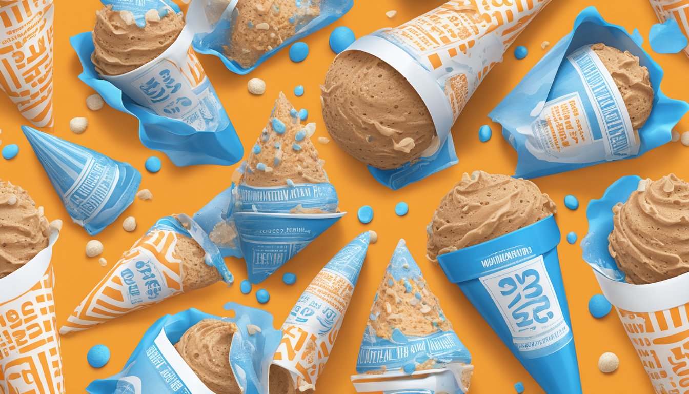 A melting Whataburger ice cream cone surrounded by scattered nutritional information labels