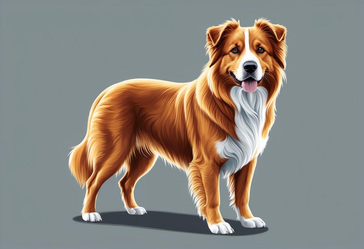 A Hovawart dog standing proudly, with a thick, golden coat and dark, intelligent eyes