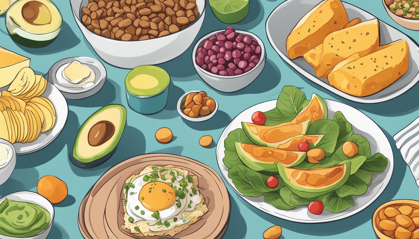 A plate of keto-friendly snacks arranged next to a colorful, balanced keto meal