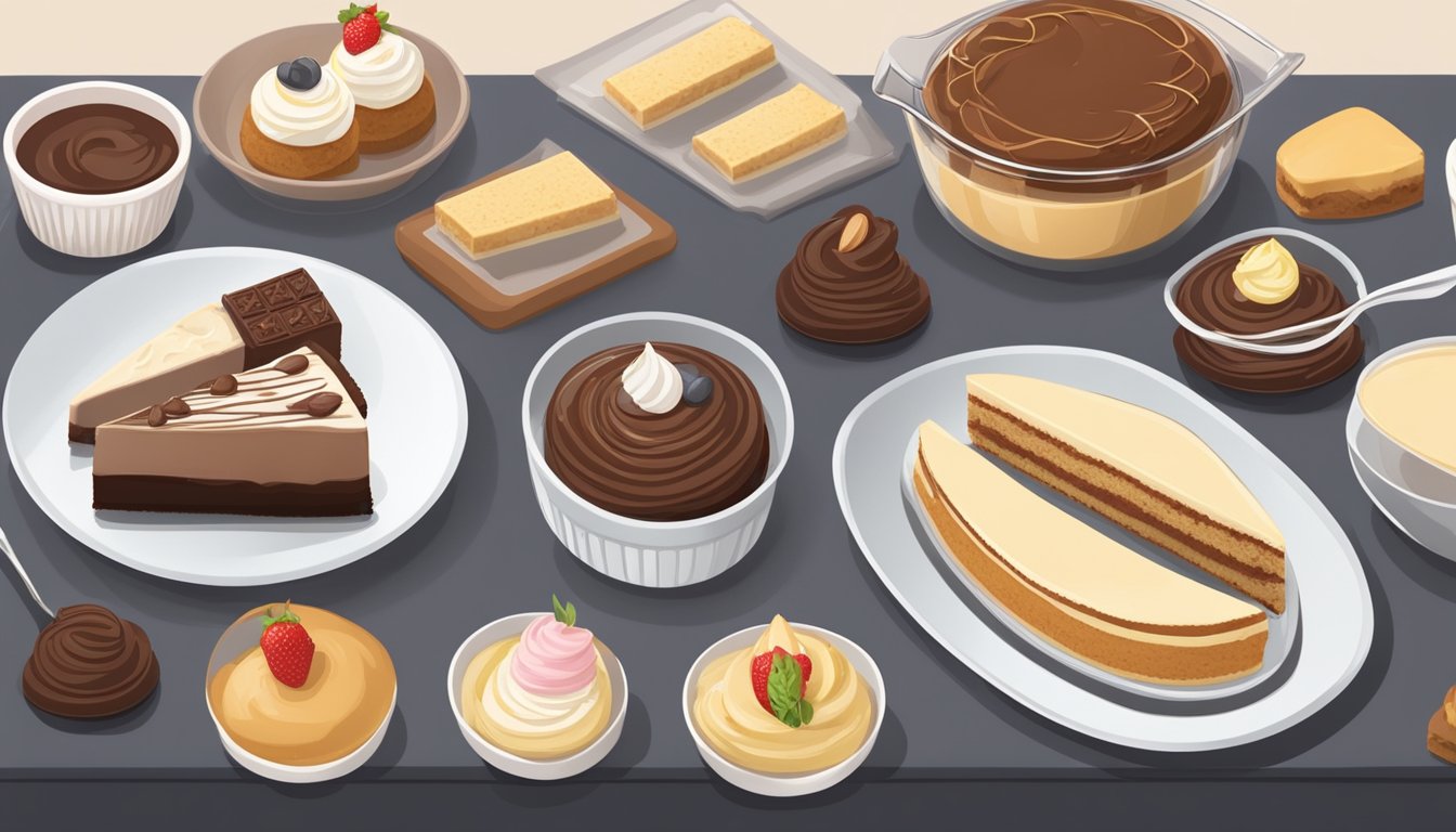 A table set with an assortment of keto diet desserts, including cheesecake, chocolate mousse, and almond flour cookies