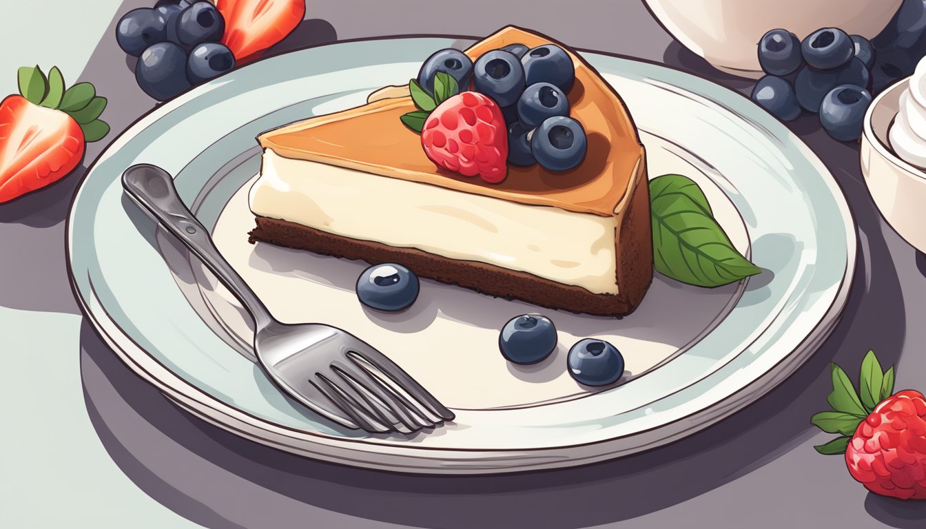 A slice of keto cheesecake on a plate with a dollop of whipped cream and a few fresh berries on the side