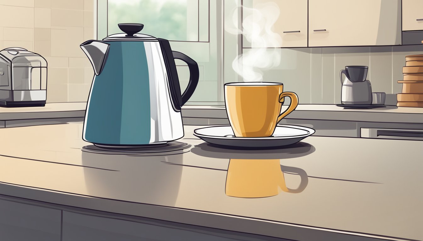 A steaming cup of instant coffee sits next to a mug of decaf on a kitchen counter. A debate is brewing