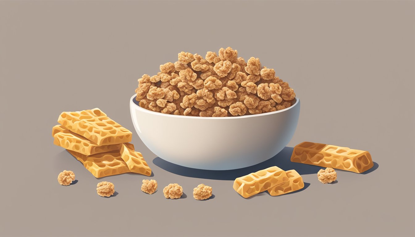 A bowl of sugary cereal next to a pile of granola bars, with a question mark hovering above them