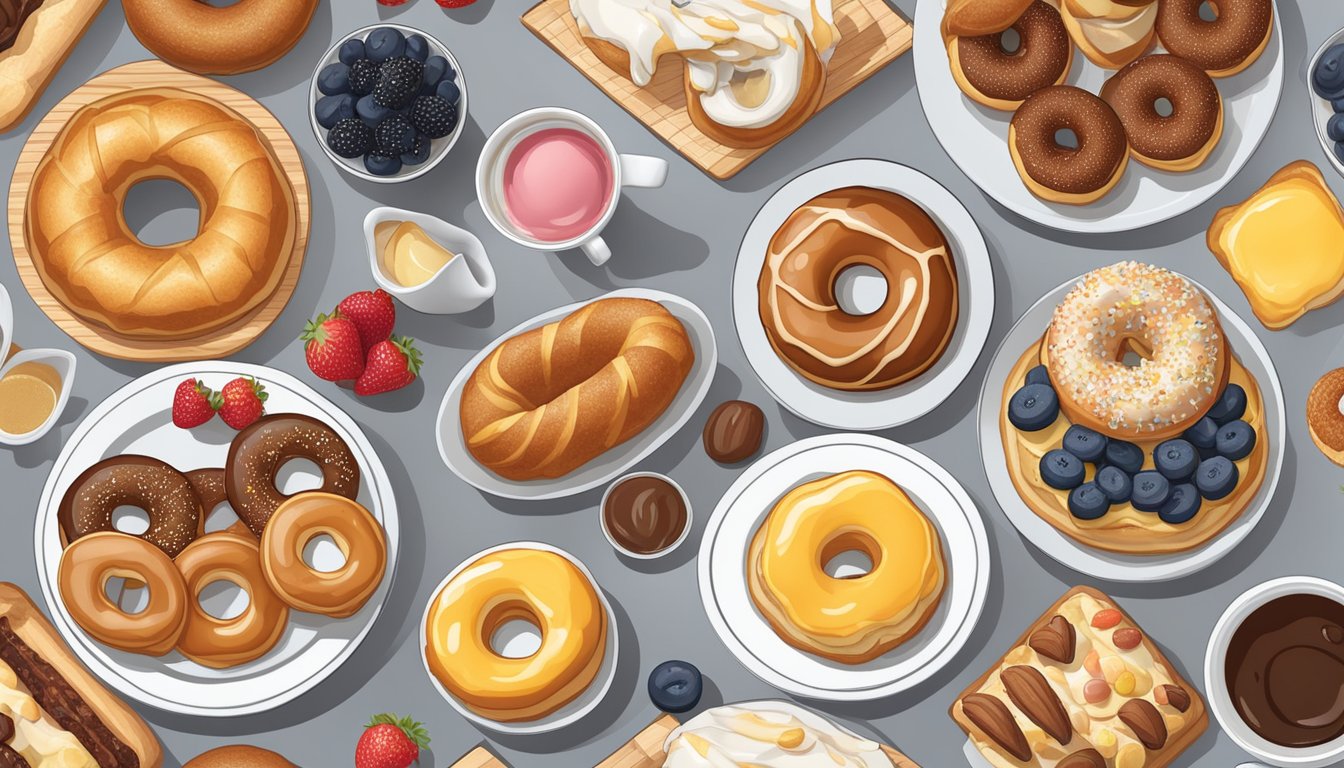 A table with a variety of breakfast pastries and donuts arranged side by side for comparison