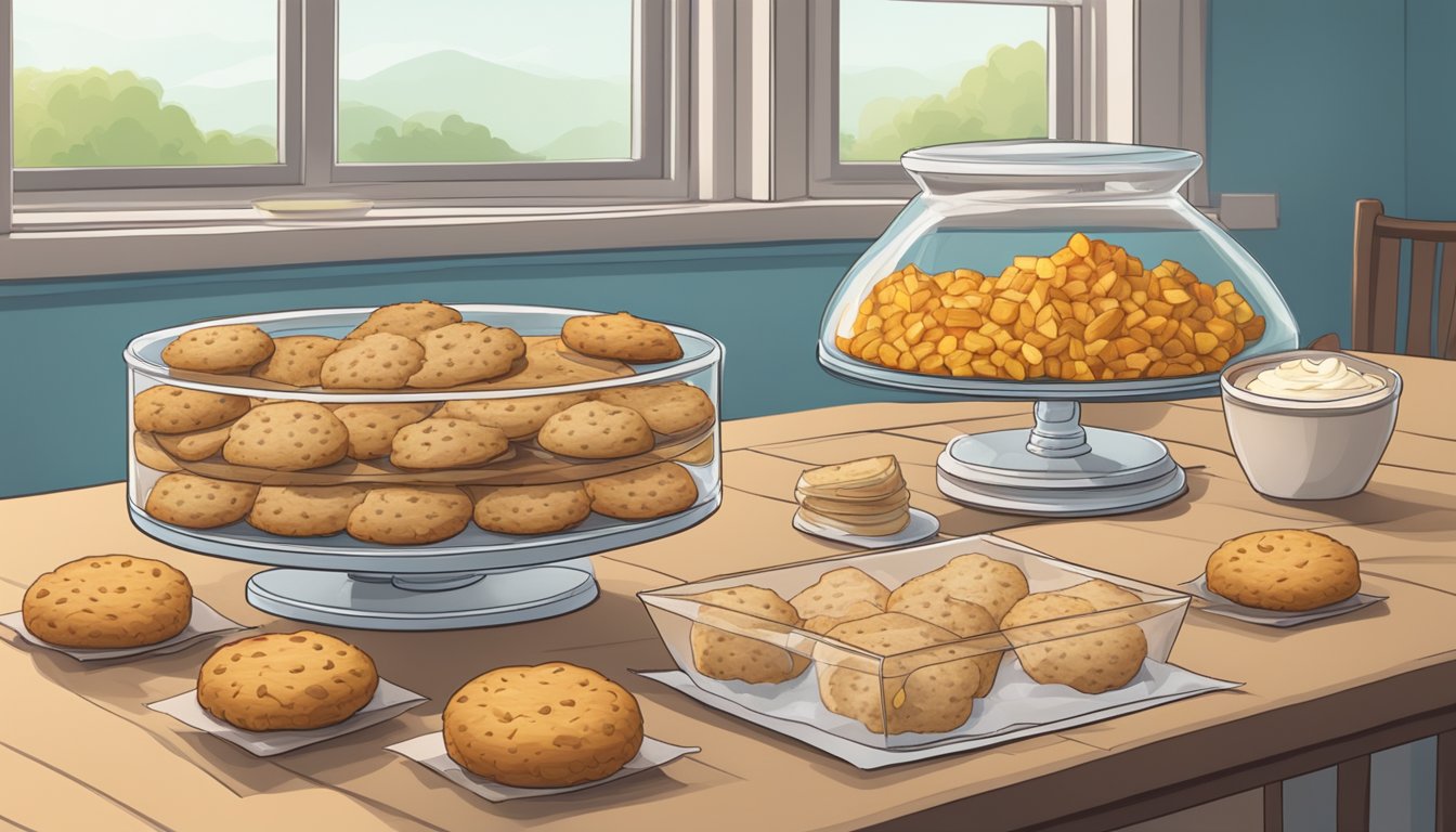 A table with packaged snack cakes on one side and homemade cookies on the other, with a scale tipping towards the packaged snack cakes