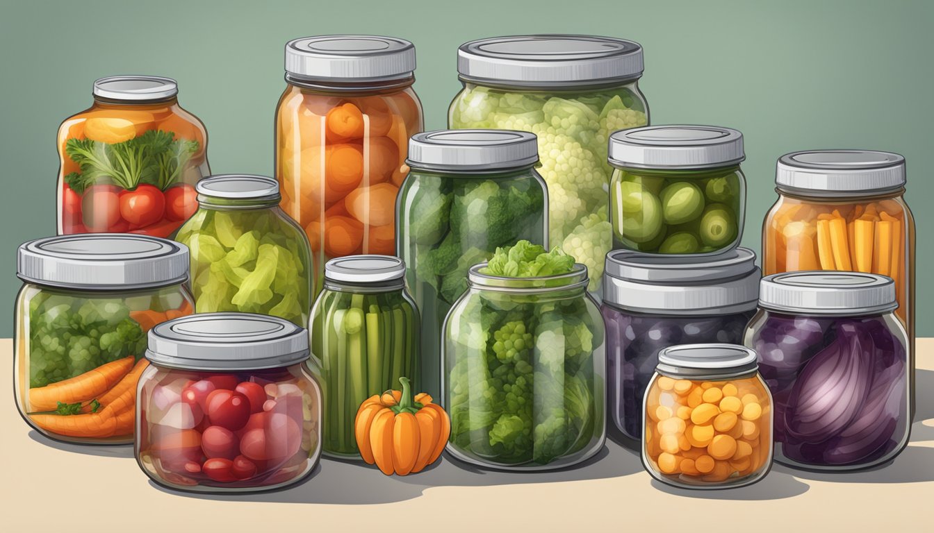 A table with open cans and jars of vegetables, with nutrition labels visible