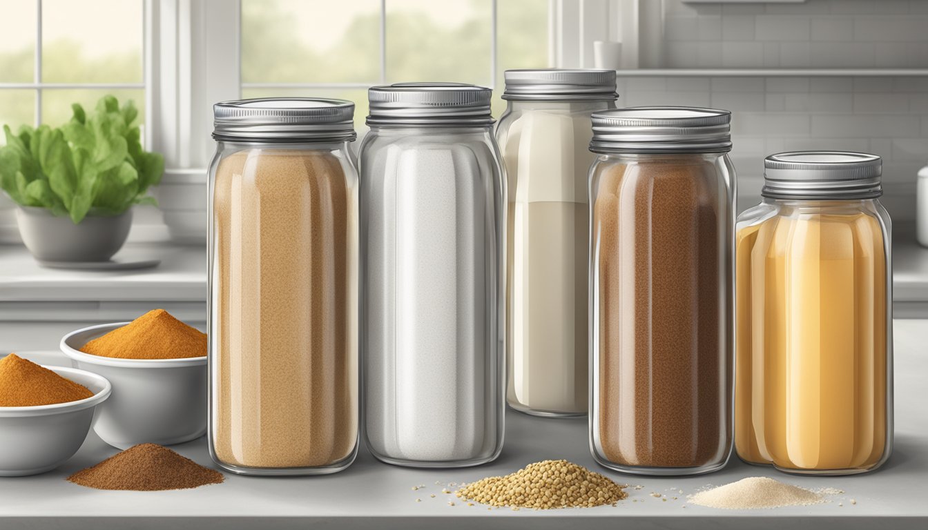 A comparison of packaged taco seasoning and gravy mix ingredients on a kitchen counter