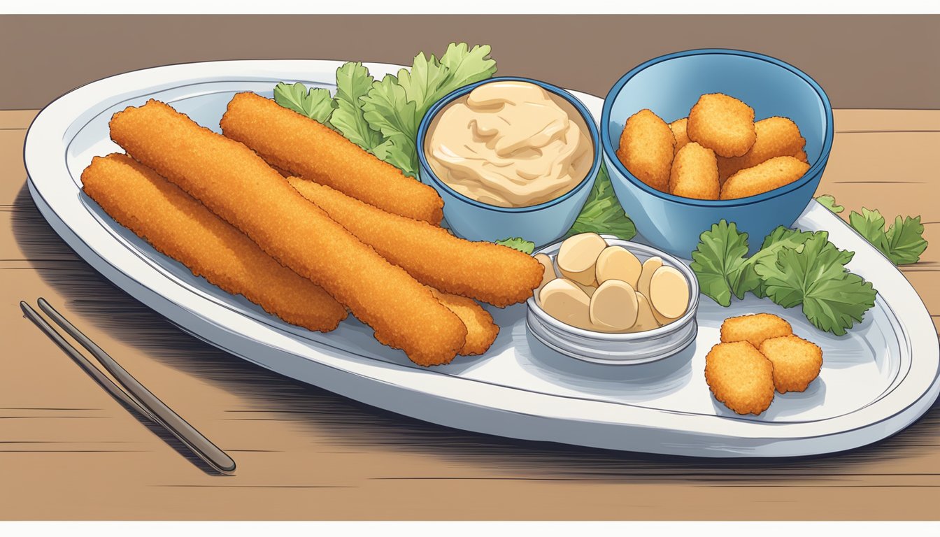 A plate with frozen fish sticks and chicken nuggets next to each other