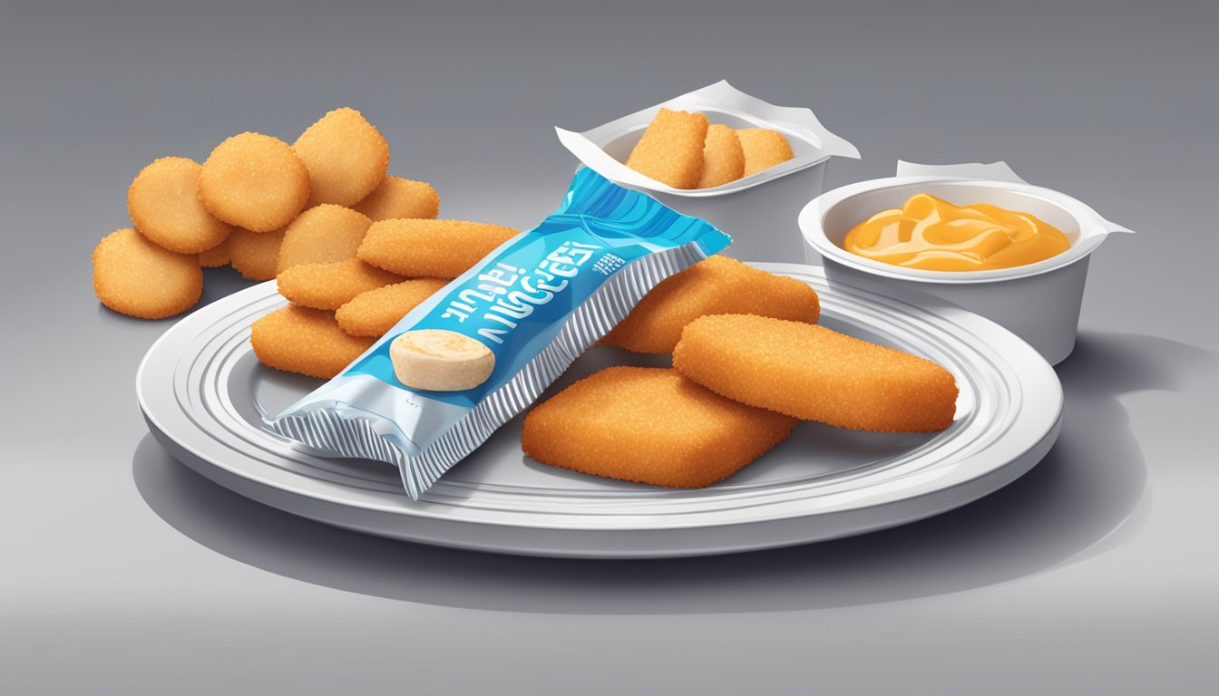 A plate with frozen fish sticks and chicken nuggets, surrounded by empty packaging and a disappointed expression