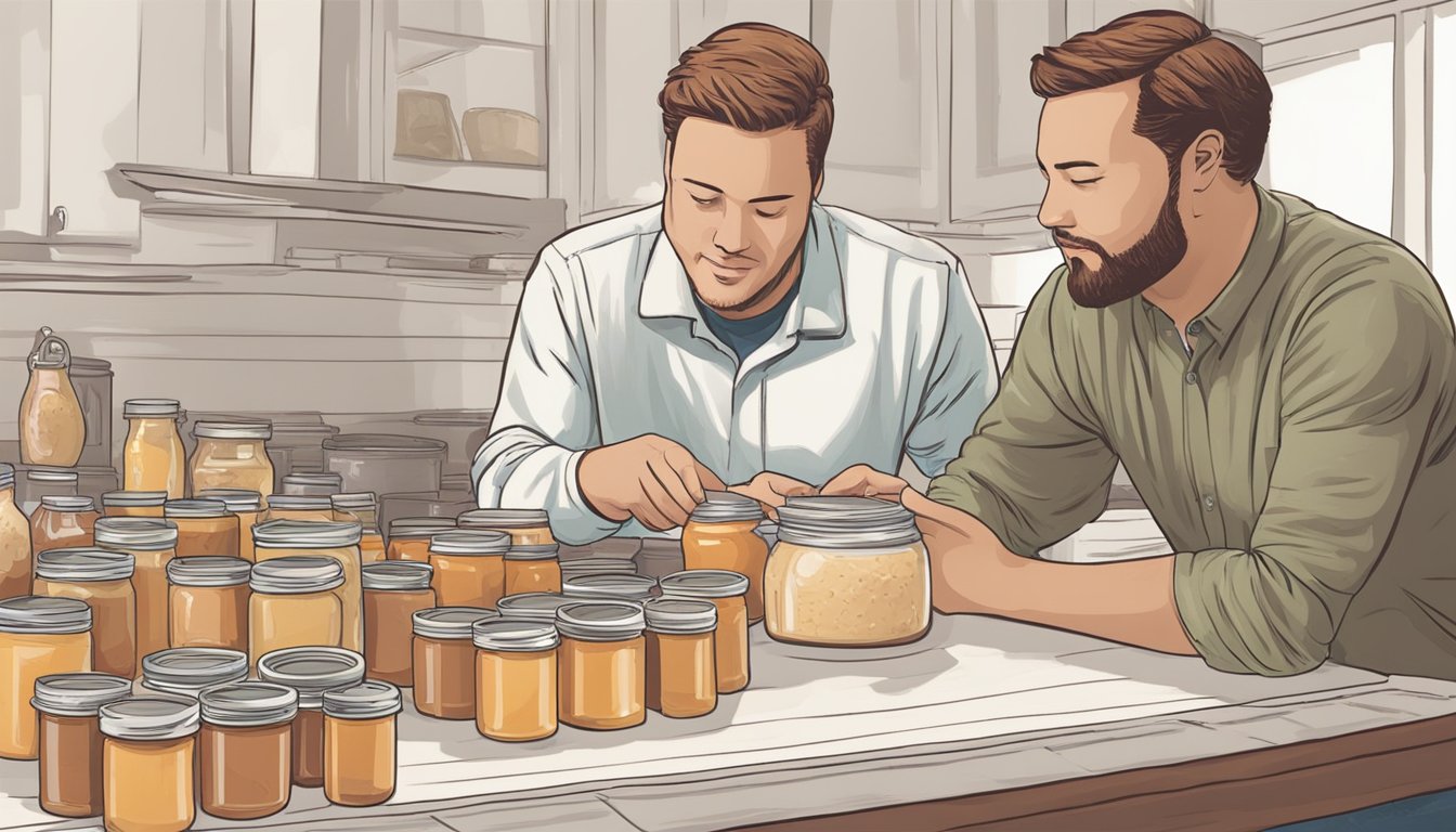 A table with two open containers - one with canned sloppy joe sauce, the other with jarred Alfredo sauce. A person is evaluating the flavors