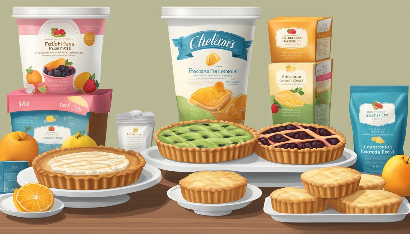 A table with packaged fruit pies and cream-filled snack cakes, surrounded by nutritional labels and a scale for comparison