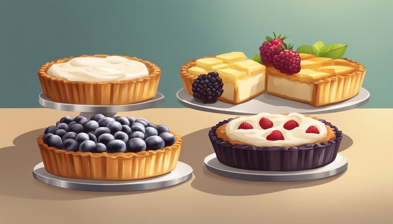 A table with packaged fruit pies on one side and cream-filled snack cakes on the other, with a spotlight shining on them to emphasize their presence