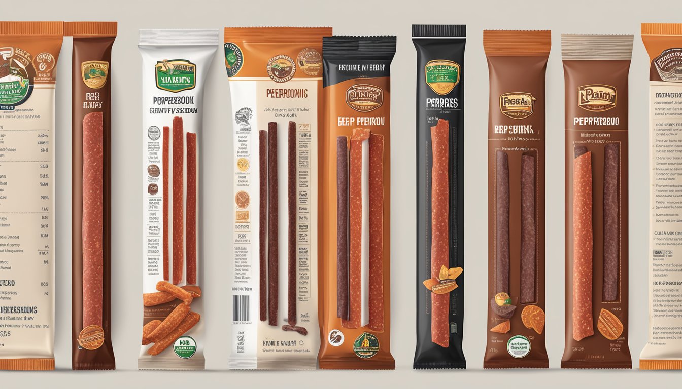 A comparison of packaged beef jerky and pepperoni sticks, showcasing their different flavor and texture profiles