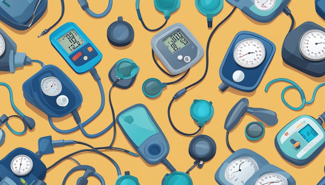 A colorful array of different sized and shaped blood pressure monitors arranged in a visually appealing pattern