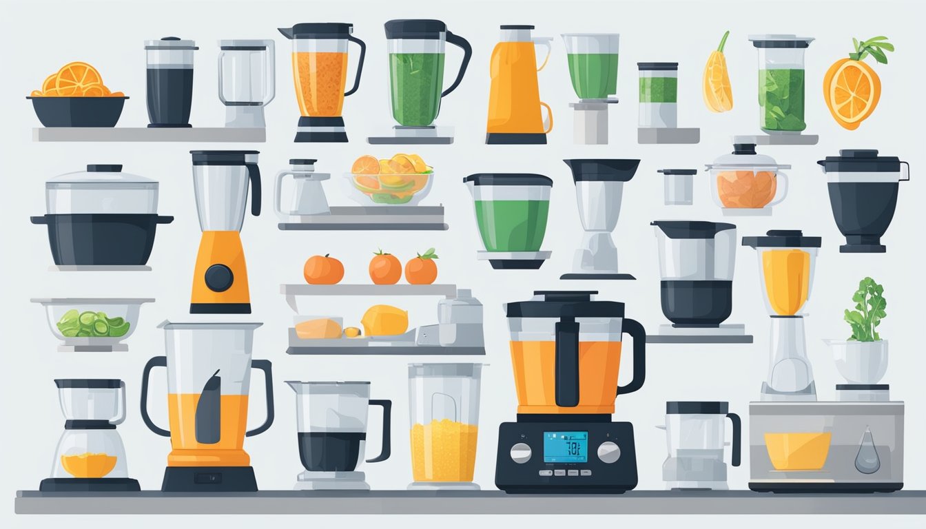 A kitchen counter with 12 neatly arranged gadgets: blender, steamer, food scale, spiralizer, and more. Each item is strategically placed for easy access and efficient use