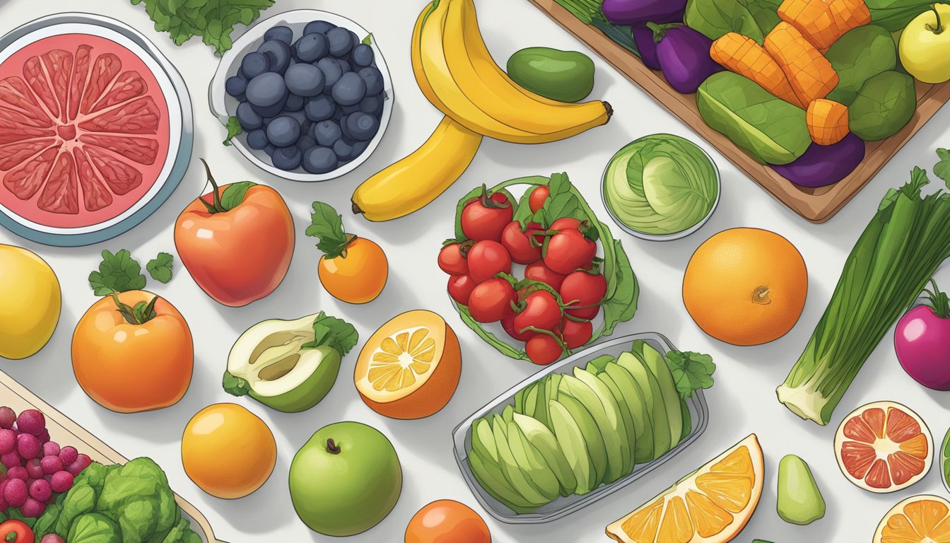 A colorful array of fresh fruits, vegetables, and lean proteins displayed on a clean, organized kitchen counter