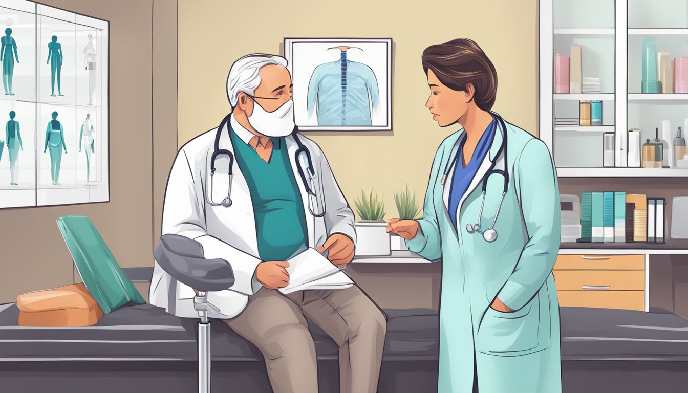 A doctor and patient discussing weight loss injections in a medical office