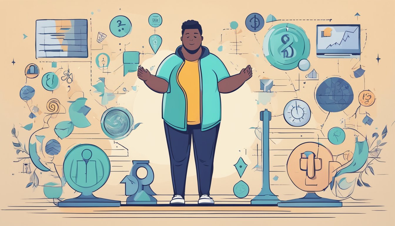 A person standing confidently surrounded by supportive symbols and imagery, representing the 8 strategies for handling social pressure during weight loss