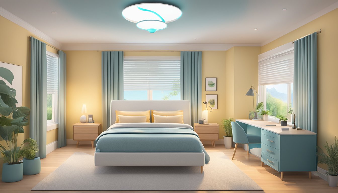 A bedroom with a smart temperature control device installed, featuring 7 changes to promote better sleep during a weight loss journey