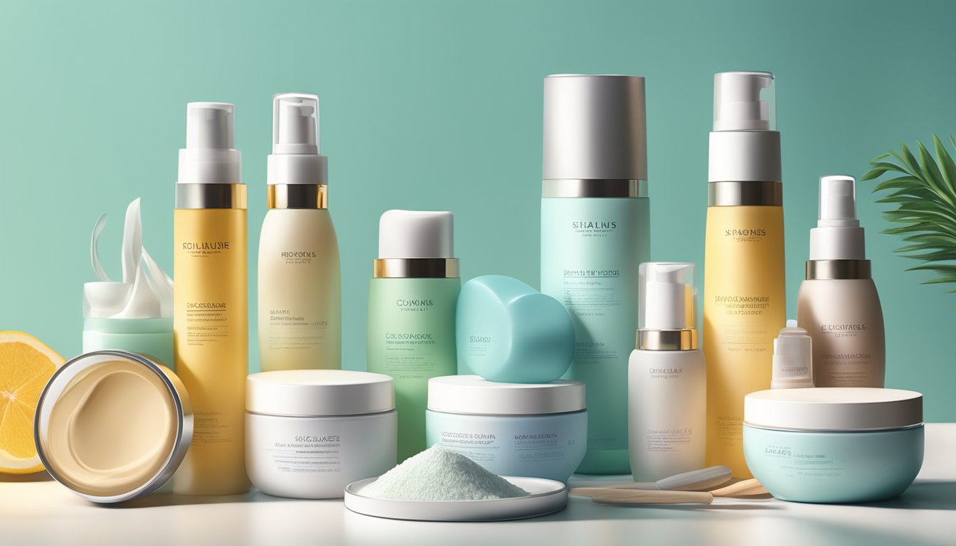 A series of skincare products and tools arranged on a clean, bright surface, with natural light illuminating the scene