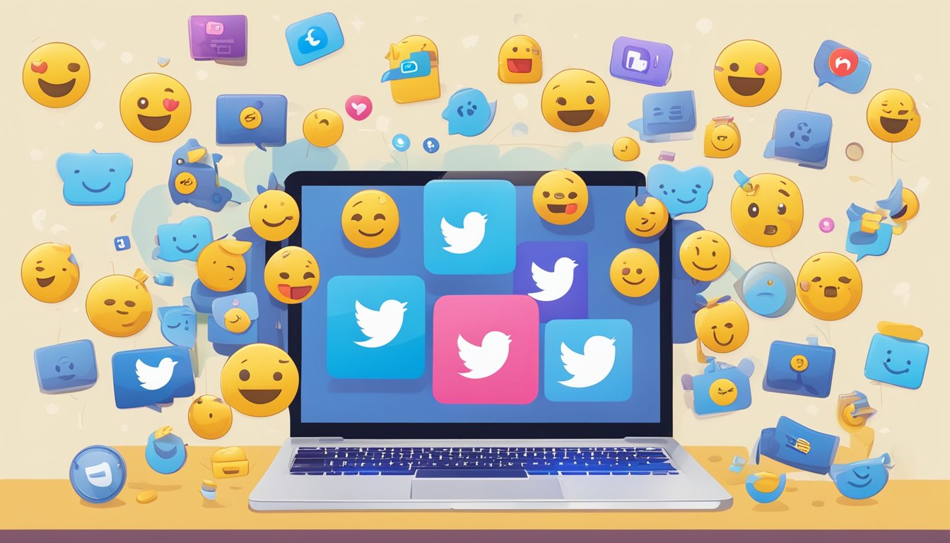 A laptop displaying Blue Bell's social media platforms, surrounded by happy emojis and comments from engaged fans