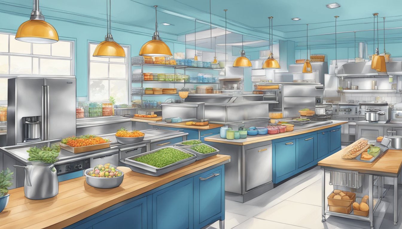 The Blue Bell Test Kitchen: A bustling, bright space filled with stainless steel appliances, colorful ingredients, and the aroma of freshly baked treats