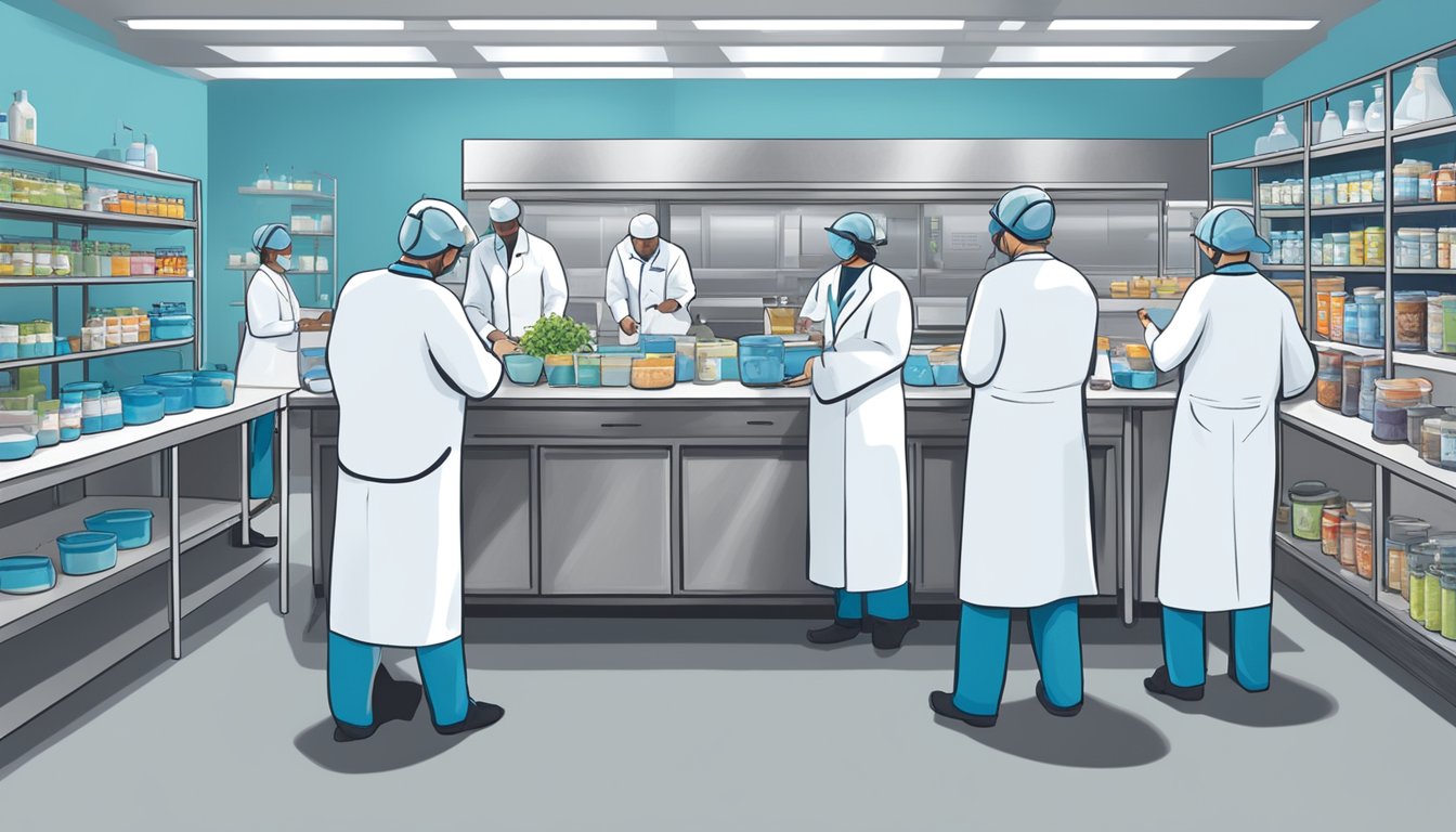 A modern food safety lab with scientists working alongside regulatory officials to test and monitor Blue Bell's products