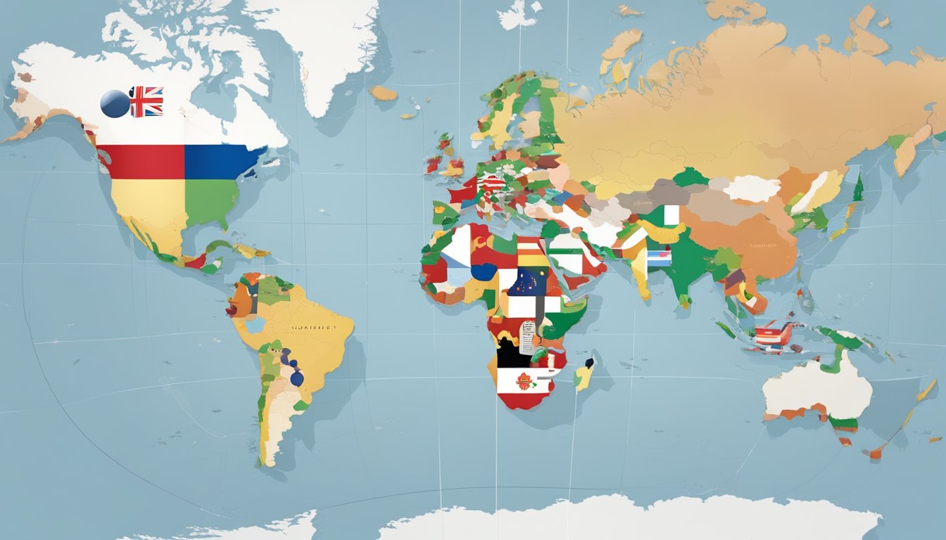 A colorful array of ice cream cones and tubs, each representing a different country's flag, are displayed in front of a world map