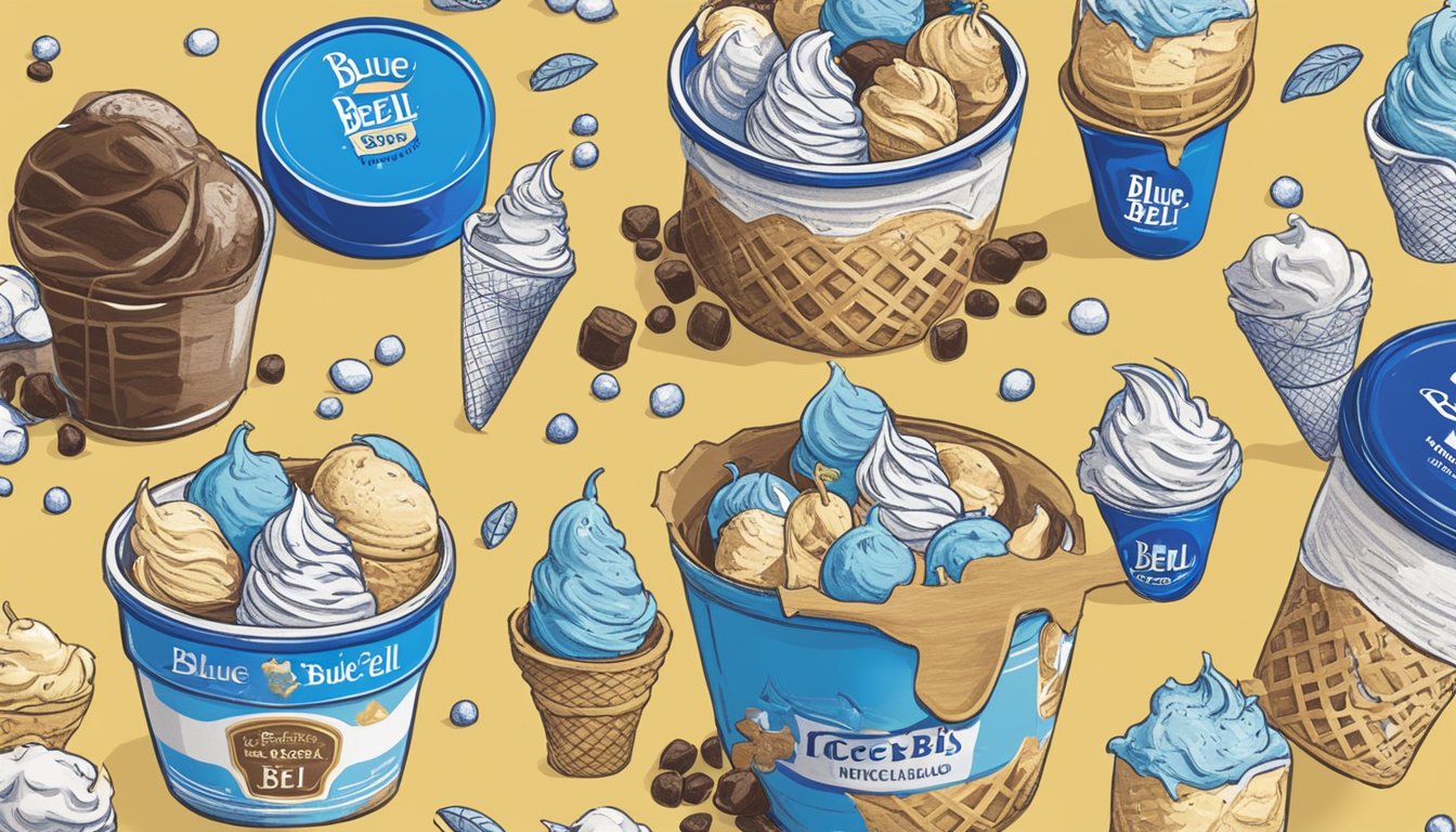 A group of ice cream brands from different regions gather around a table, exchanging ideas and sharing their latest product innovations. Blue Bell's logo is prominently displayed, indicating their influence on the others