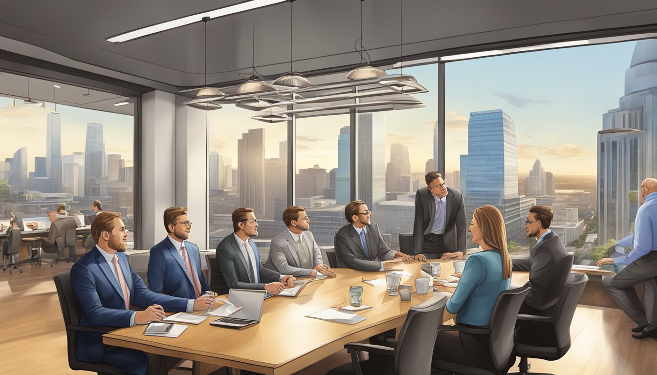 The executive leadership team at Church's Texas Chicken brainstormed menu innovations in a modern boardroom with large windows overlooking a bustling cityscape