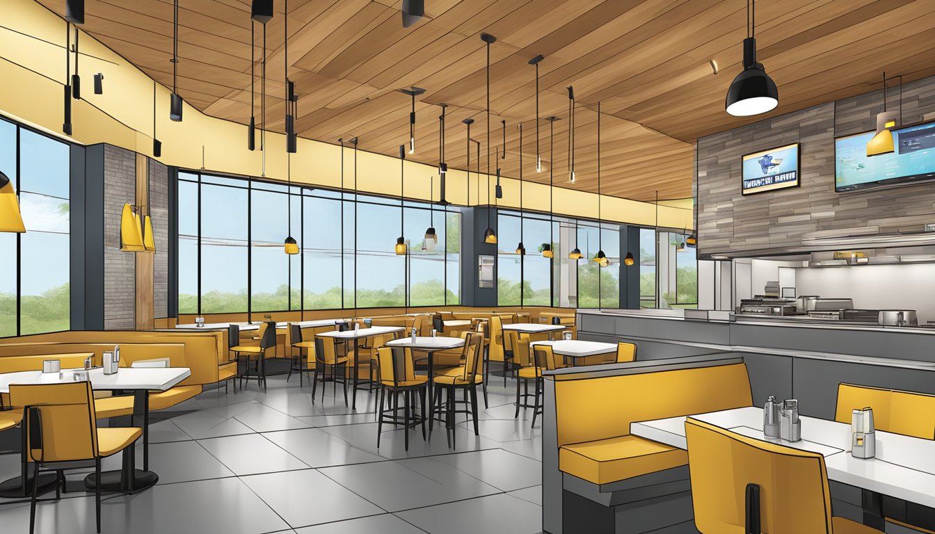 A modern Church's Texas Chicken restaurant with sleek design, efficient layout, and high-quality materials