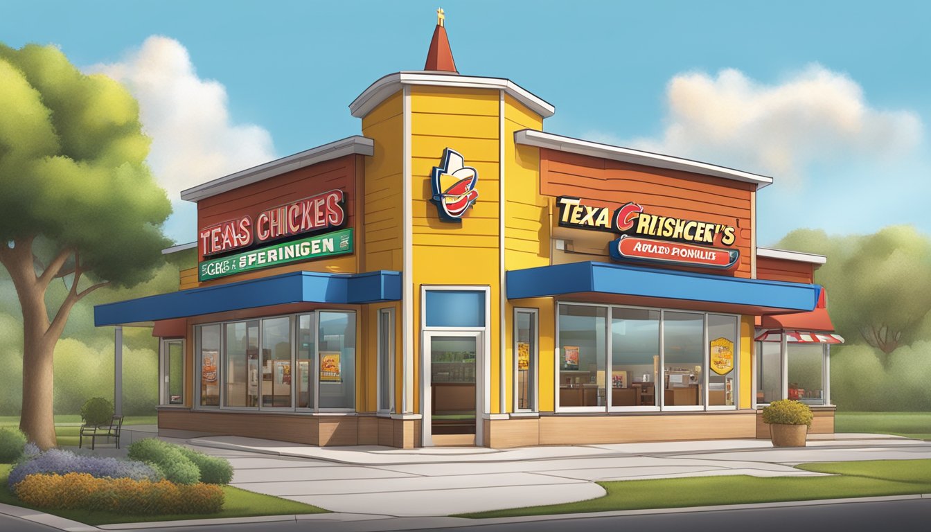 A colorful and inviting scene of a Church's Texas Chicken restaurant with a prominent display of the Real Rewards Program and app features