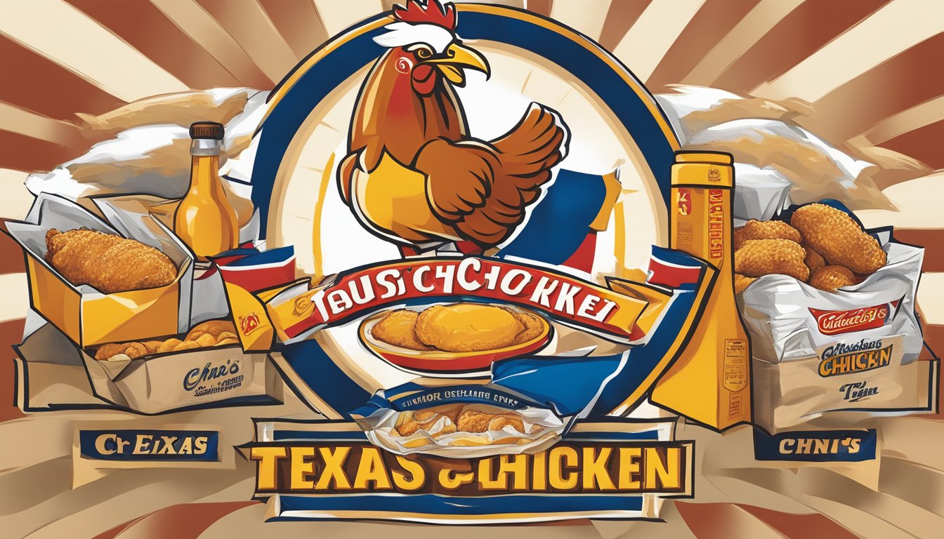 A series of Church's Texas Chicken packaging designs arranged in chronological order, showing the evolution of the brand's visual identity