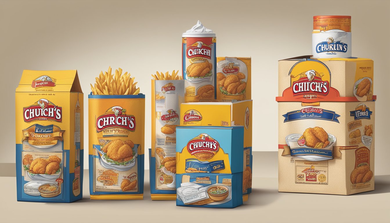 A series of Church's Texas Chicken packaging designs from past to present, showcasing the evolution of branding strategies