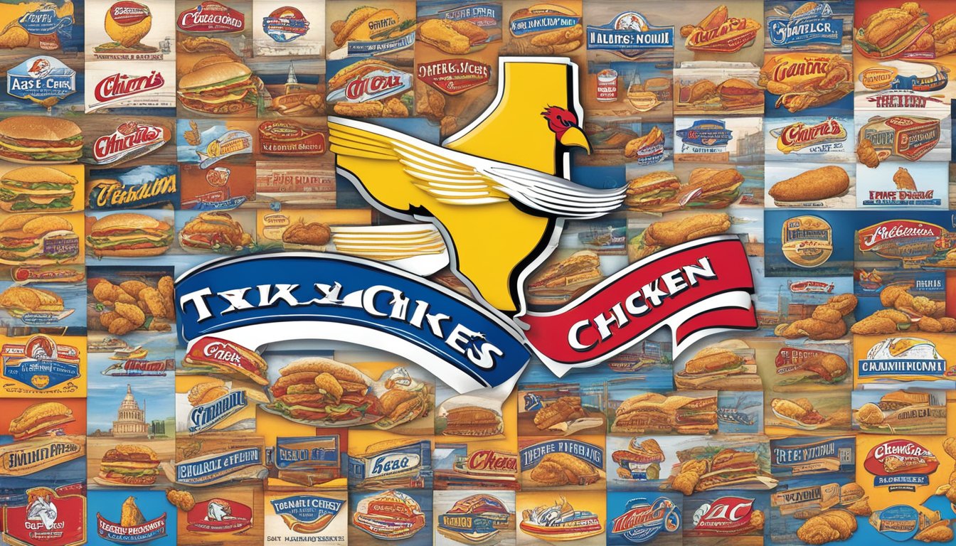 A vibrant collage of iconic logos representing Church's Texas Chicken's partnerships with other brands throughout its history, showcasing the evolution of the brand