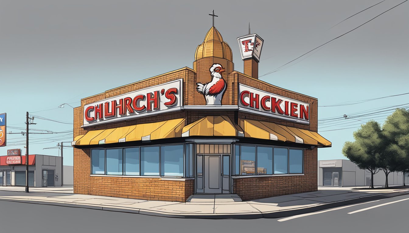 The iconic Church's Texas Chicken sign stands alone against a backdrop of empty streets and closed storefronts, symbolizing the impact of the pandemic on consumer behaviors